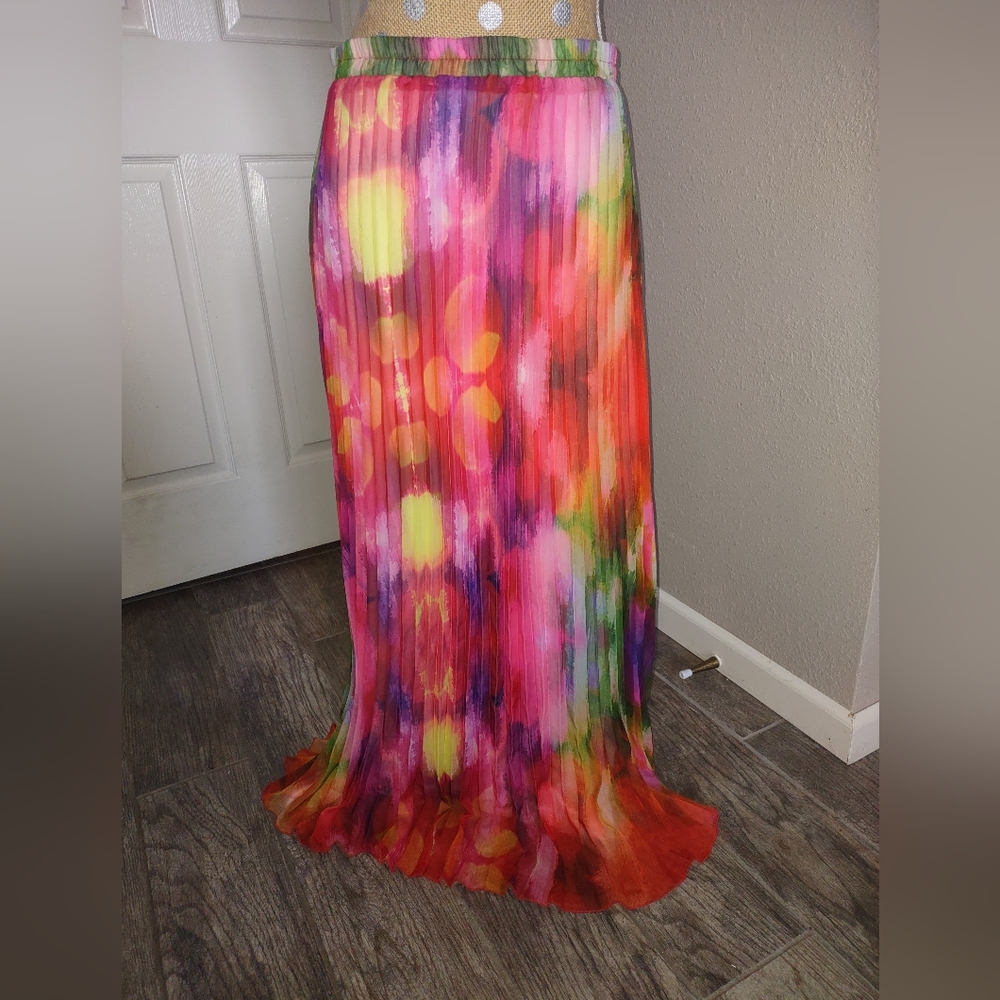 V. Cristina pleated,ribbed multicolor skirt